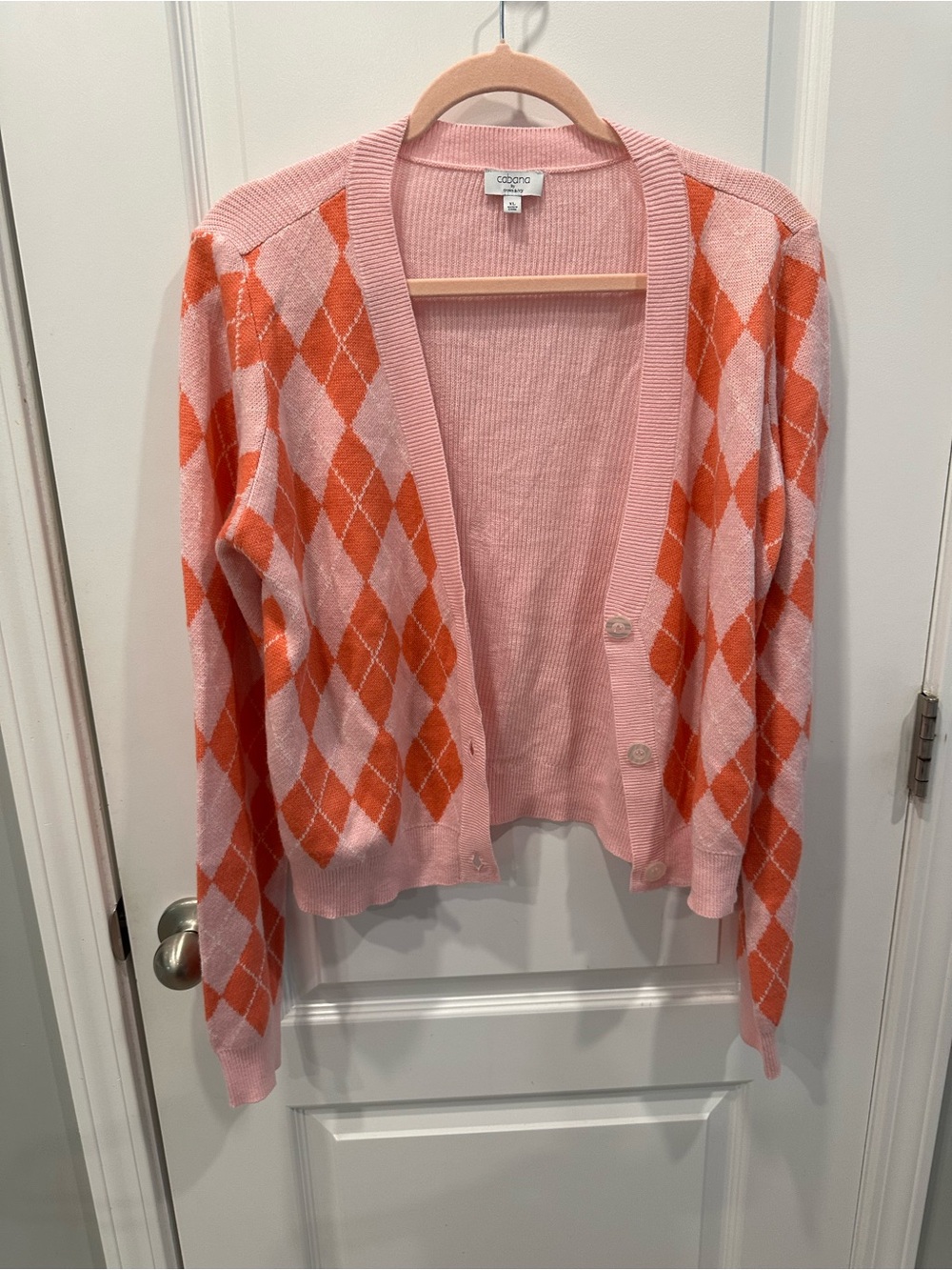 crown & ivy Pink and Orange Argyle Button-Up Cardigan